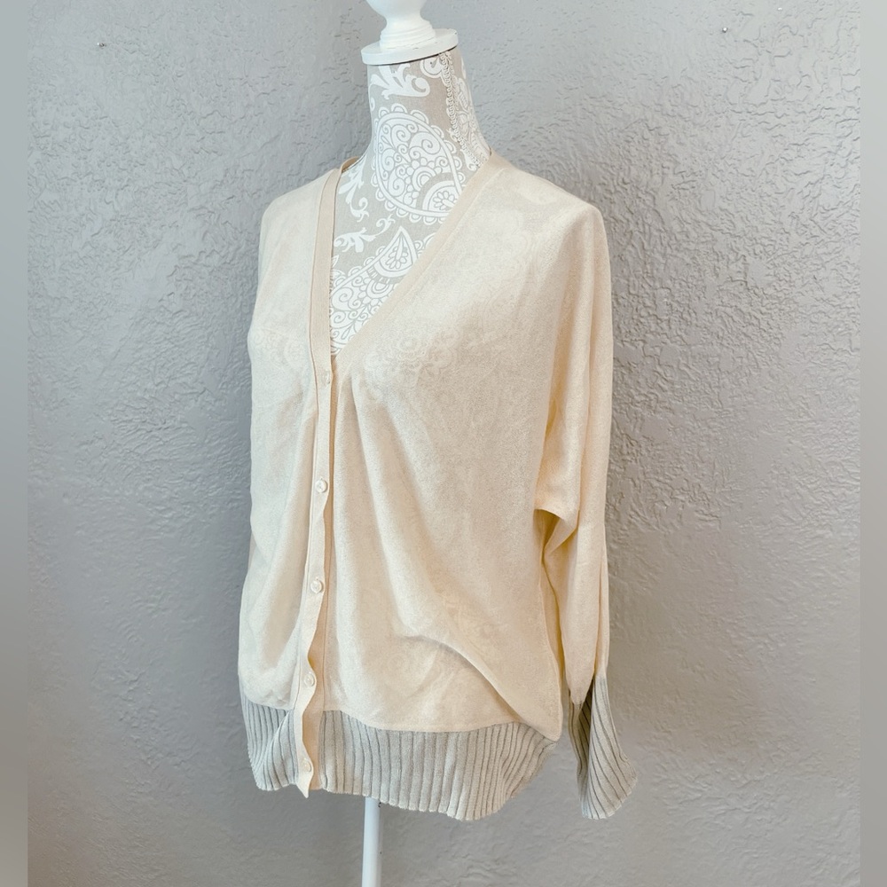 Anthropologie Cream Button-Down Lightweight Cardigan